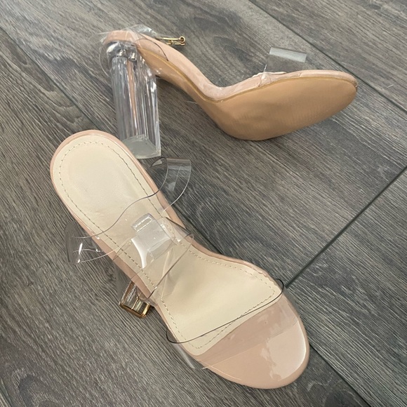 Clear strap heels chunky heel beige - Picture 7 of 10